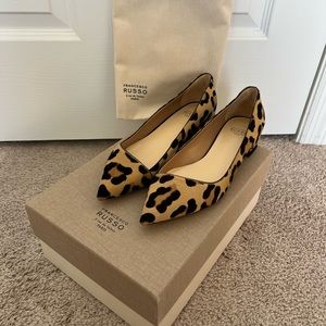 Francesco Russo haircalf Leopard pointy ballet flats